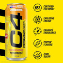 C4 Performance Energy Drink, Hawaiian Pineapple Popsicle Flavor, Zero Sugar, Carbonated, 16 oz can (12 Pack)