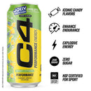 C4 Performance Energy Drink, Jolly Rancher Green Apple Flavor, Zero Sugar, Carbonated, 16 fl oz Can (12 Pack)