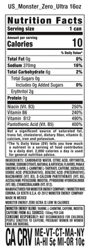 Monster Energy Zero Ultra, Sugar Free Energy Drink, 16 Ounce