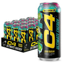C4 Ultimate Energy Drink, Tropical Tundra Frost, Zero Sugar, Carbonated, 16 oz can (12 Pack)