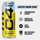C4 Performance Energy Drink, Arctic Snow Cone Flavor, Zero Sugar, Carbonated, 16 fl oz Can, 12 Pack